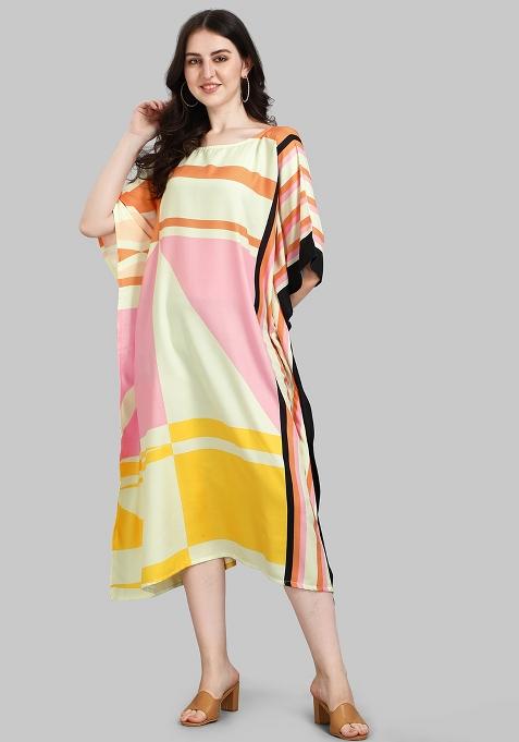 Multicolor Digital Printed Poly Rayon Kaftan