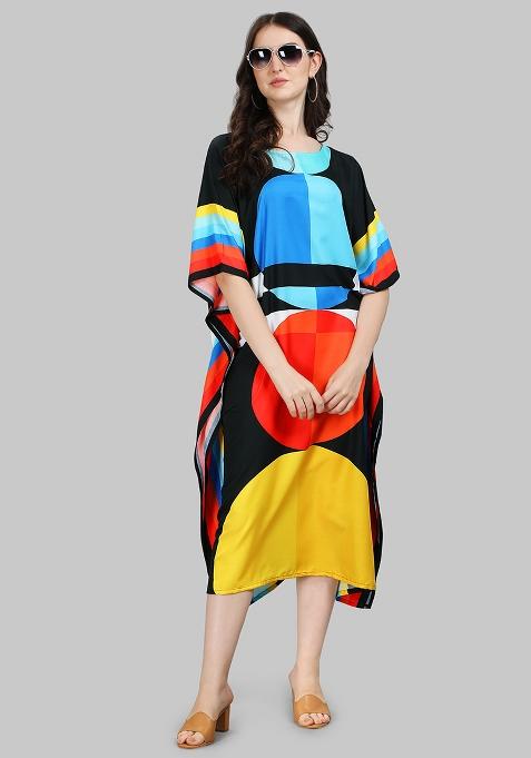 Multicolor Digital Printed Poly Rayon Kaftan