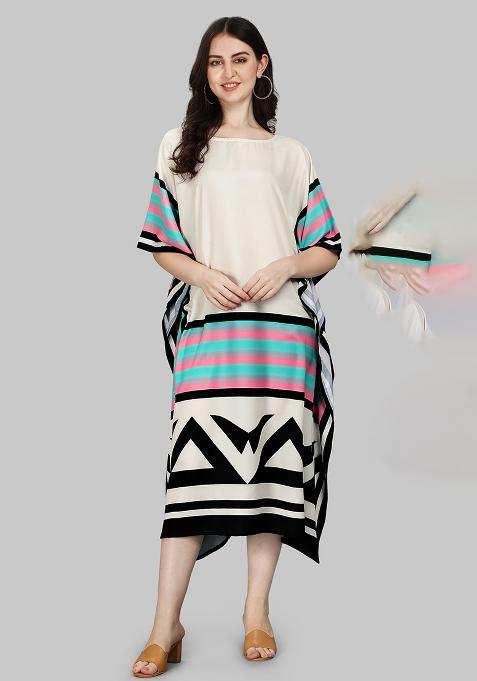 Multicolor Digital Printed Poly Rayon Kaftan