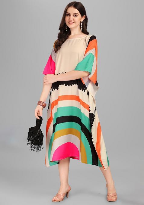 Multicolor Digital Printed Poly Rayon Kaftan