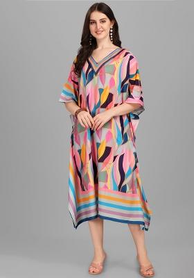 Multicolor Digital Printed Poly Rayon Kaftan
