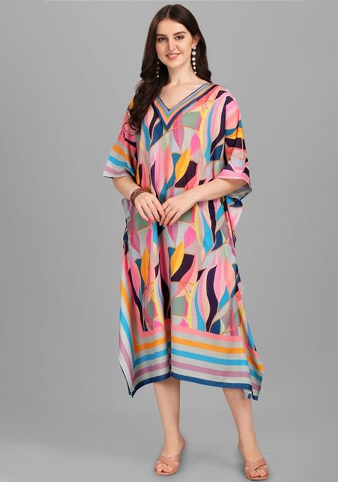 Multicolor Digital Printed Poly Rayon Kaftan