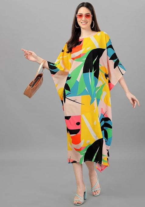 Multicolor Digital Printed Poly Rayon Kaftan