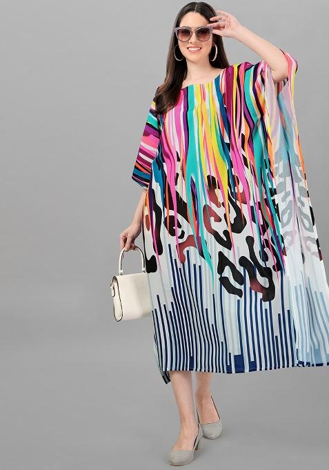 Multicolor Digital Printed Poly Rayon Kaftan