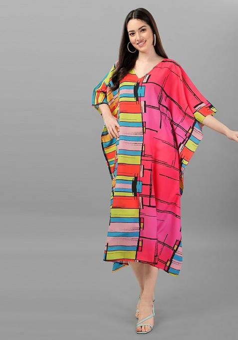 Multicolor Digital Printed Poly Rayon Kaftan