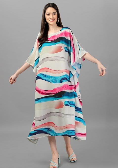 Multicolor Digital Printed Poly Rayon Kaftan