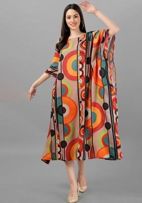 Multicolor Digital Printed Poly Rayon Kaftan
