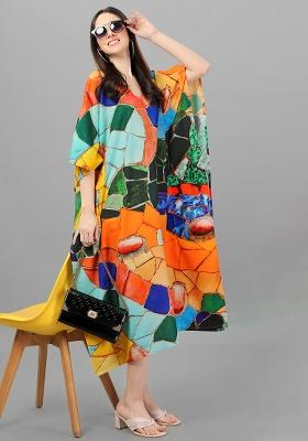 Multicolor Digital Printed Poly Rayon Kaftan