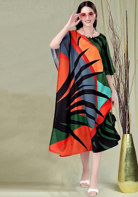 Multicolor Digital Printed Poly Rayon Kaftan