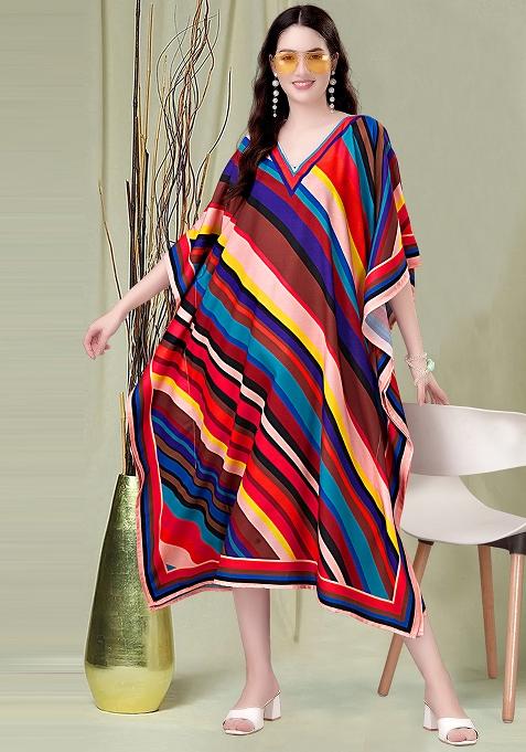 Multicolor Digital Printed Poly Rayon Kaftan