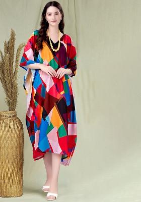 Multicolor Digital Printed Poly Rayon Kaftan