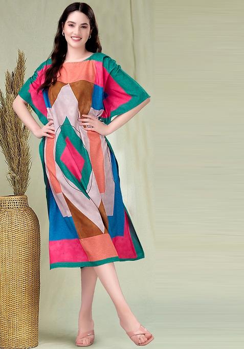 Multicolor Digital Printed Poly Rayon Kaftan
