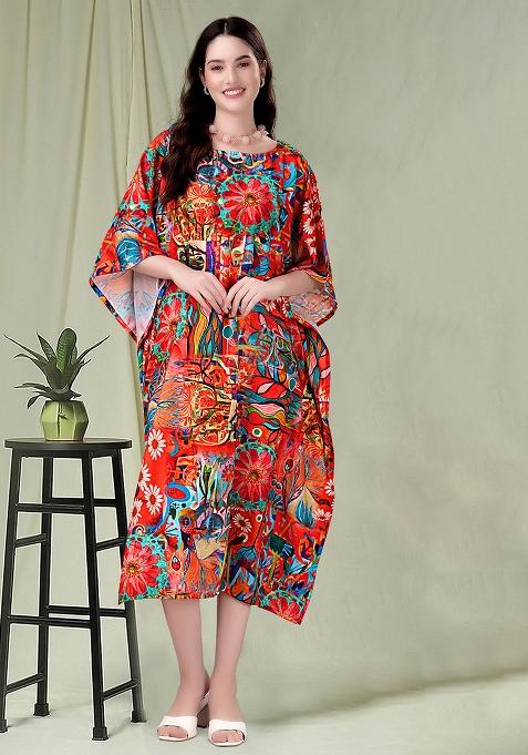 Multicolor Digital Printed Poly Rayon Kaftan