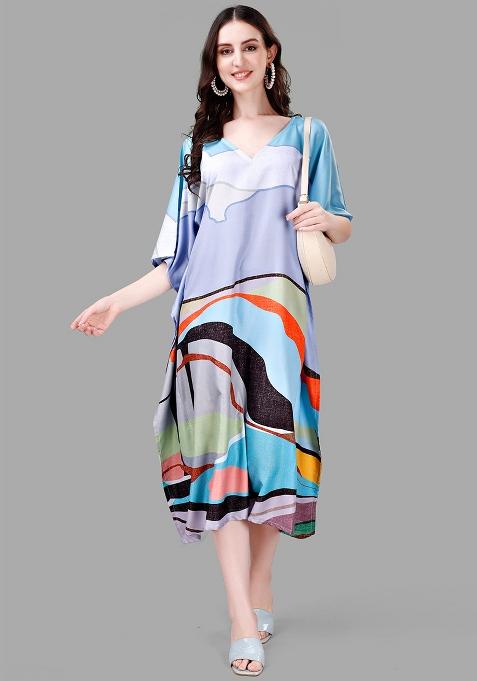 Multicolor Digital Printed Poly Rayon Kaftan