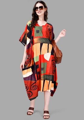 Multicolor Digital Printed Poly Rayon Kaftan
