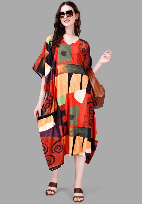 Multicolor Digital Printed Poly Rayon Kaftan