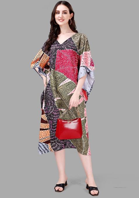 Multicolor Digital Printed Poly Rayon Kaftan