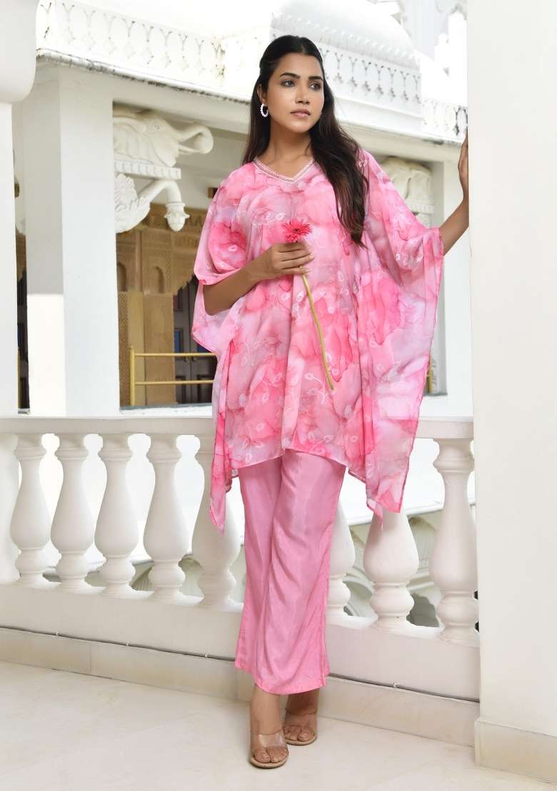 Candy Floral Print Georgette Kaftan - Indya