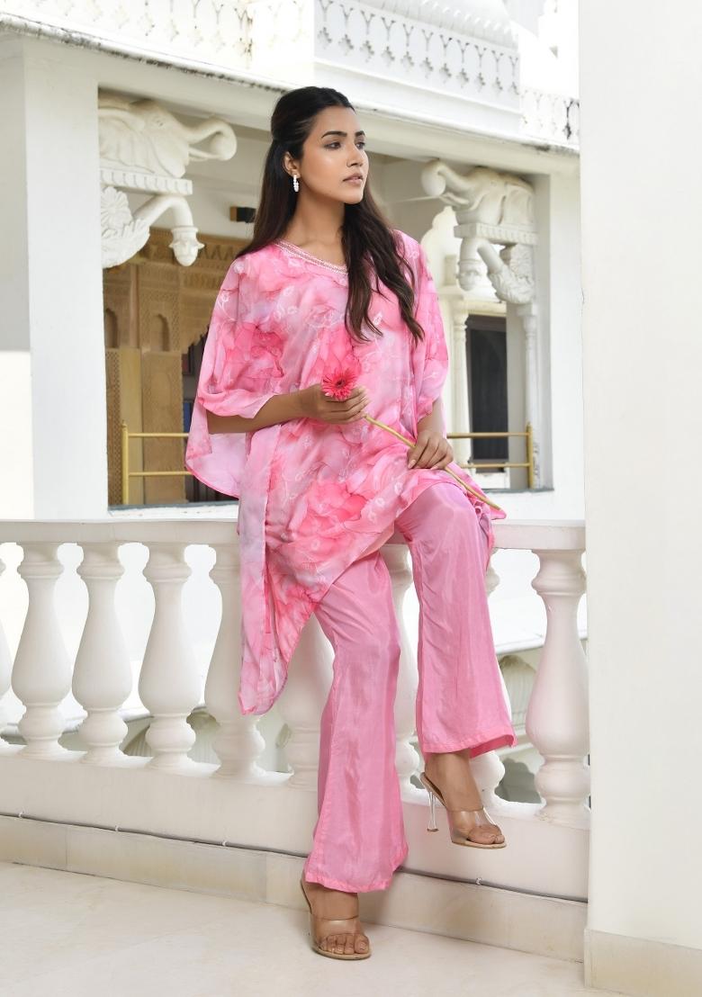Candy Thread Work Georgette Kaftan Set - Indya