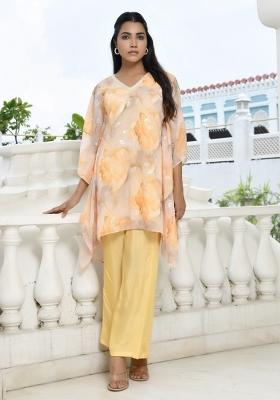 Lemon Yellow Thread Work Georgette Kaftan Set