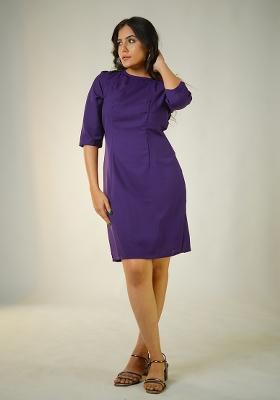 Purple  Solid Blended Dress