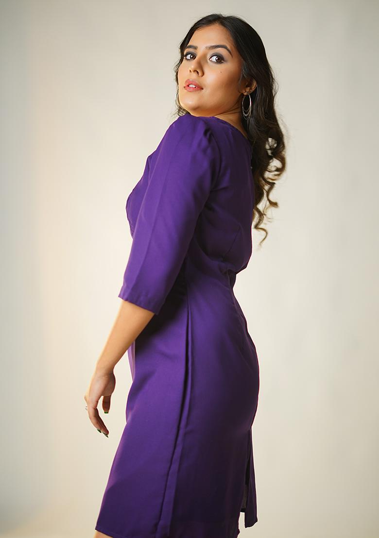 Purple  Solid Blended Dress - Indya