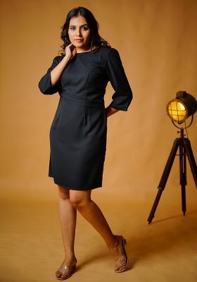 Black  Solid Blended Dress