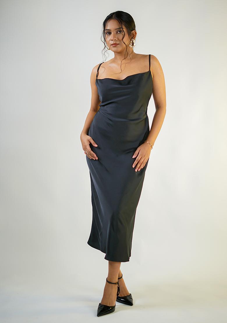 Black Solid Blended Dress - Indya