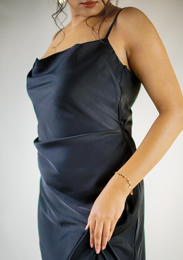 Black Solid Blended Dress - Indya