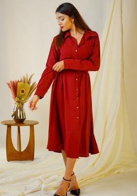 Maroon Solid Blended Dress