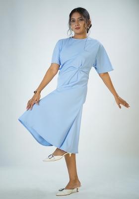 Light Blue Solid Blended Dress
