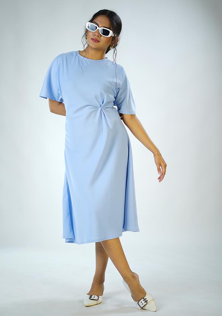 Light Blue Solid Blended Dress - Indya