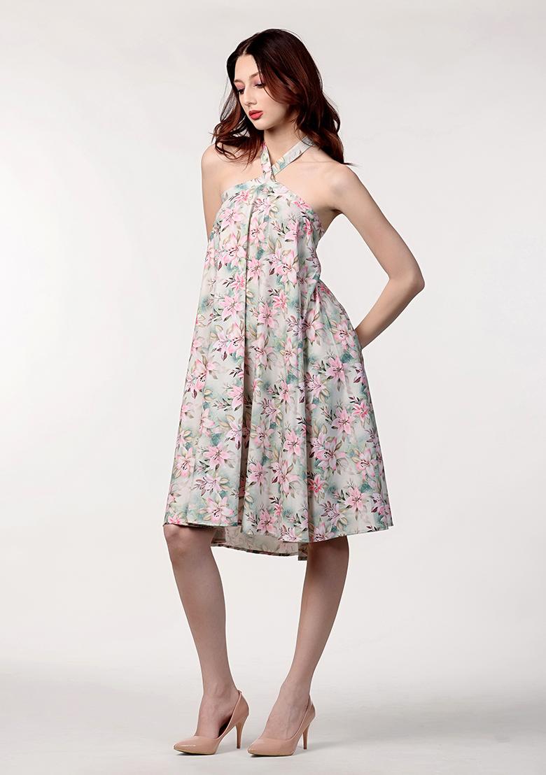 Pistachio Prirnted Blended Dress - Indya