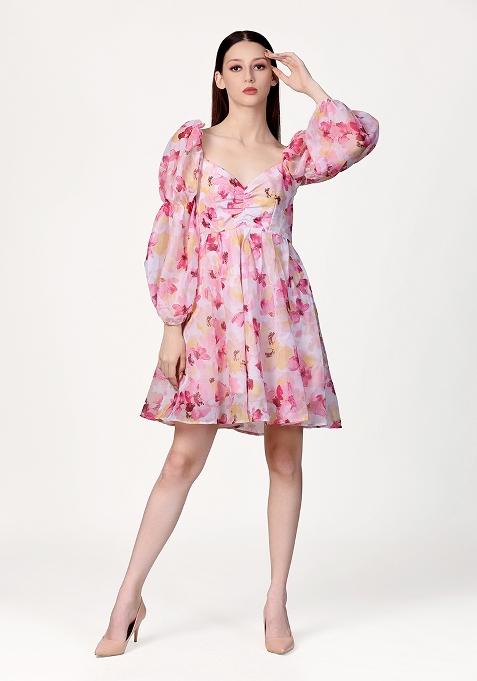 Pink Prirnted Blended Dress