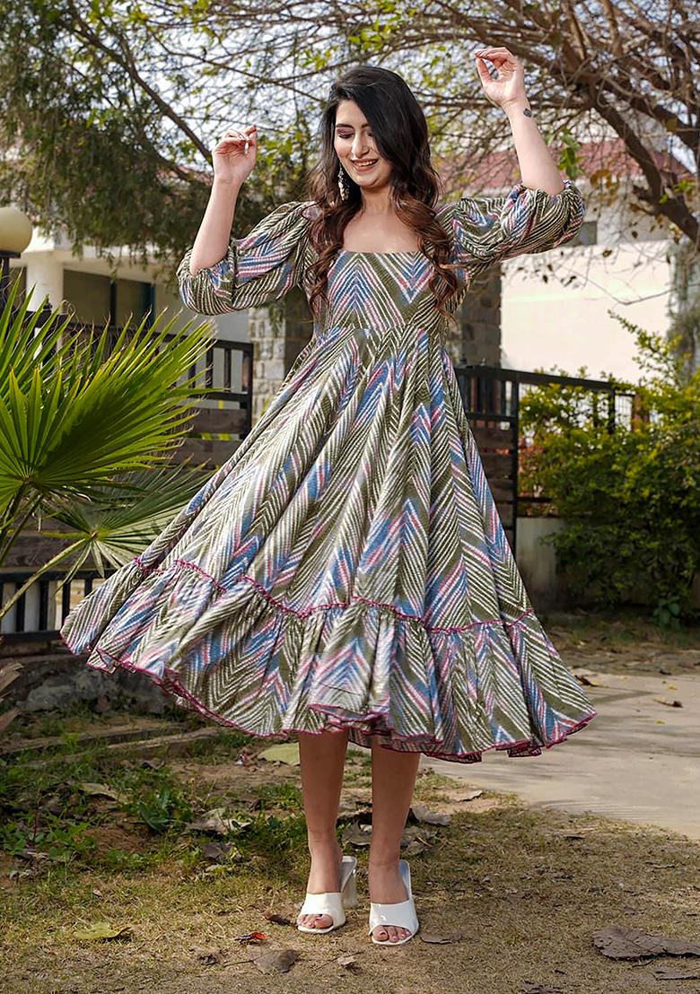 Multicolor Digital Printed Rayon Anarkali Dress