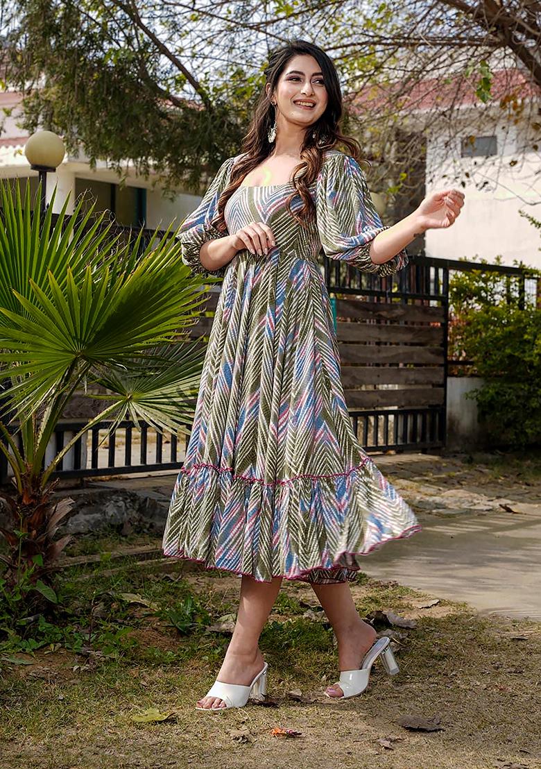 Multicolor Digital Printed Rayon Anarkali Dress