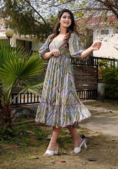 Multicolor Digital Printed Rayon Anarkali Dress