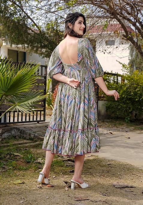 Multicolor Digital Printed Rayon Anarkali Dress