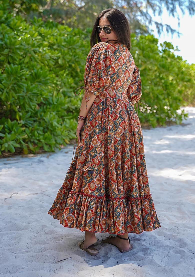 Multicolor Digital Printed Rayon Anarkali Dress