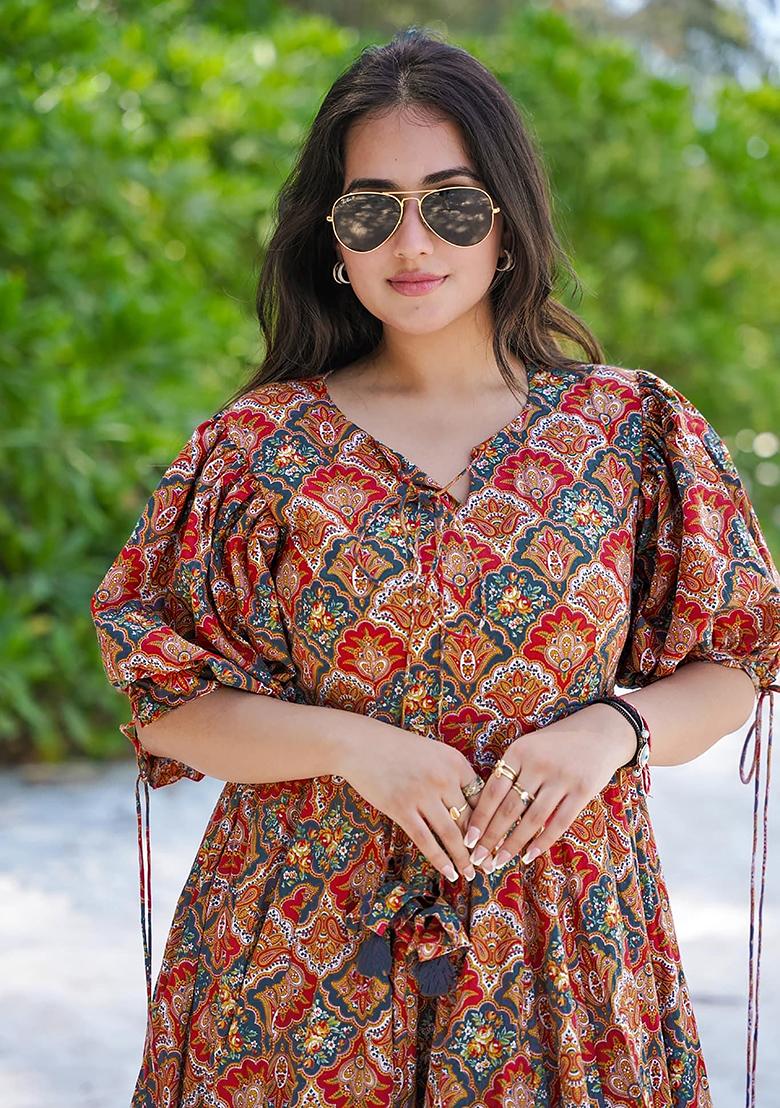 Multicolor Digital Printed Rayon Anarkali Dress