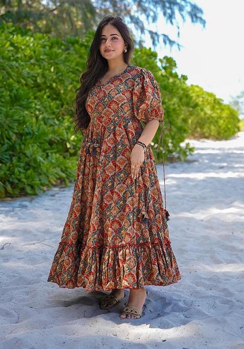 Multicolor Digital Printed Rayon Anarkali Dress