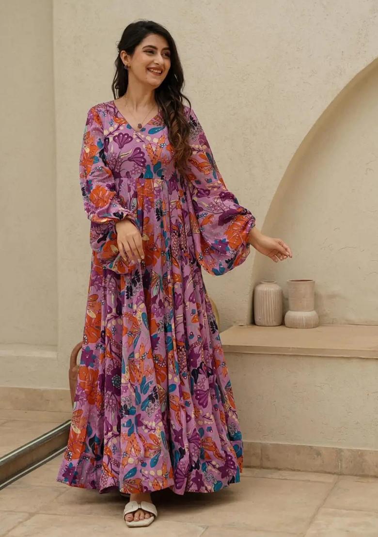 Pink Digital Printed Chinon Anarkali Dress