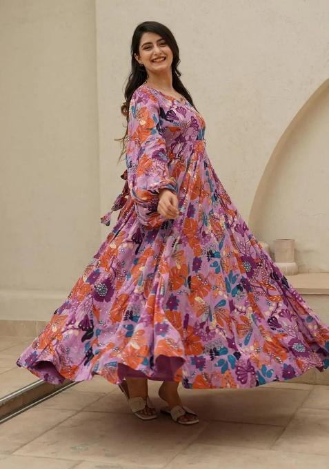 Pink Digital Printed Chinon Anarkali Dress