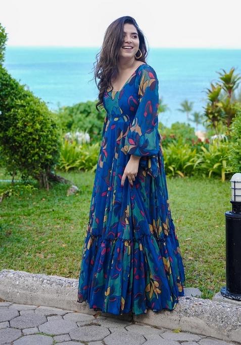 Peacock Digital Printed Chinon Anarkali Dress