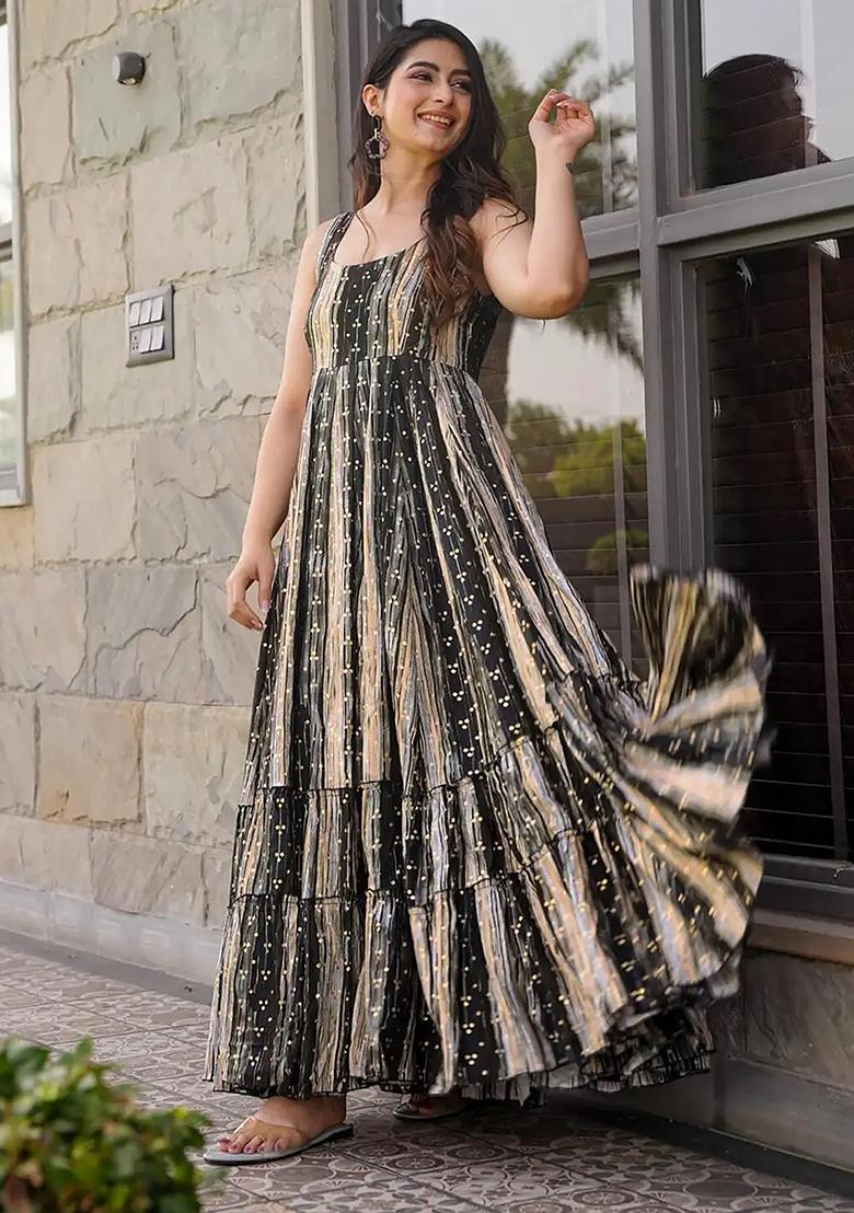 Multicolor Digital Printed Heavy Rayon Anarkali Dress