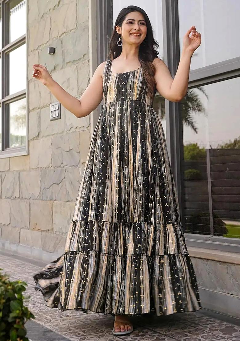 Multicolor Digital Printed Heavy Rayon Anarkali Dress