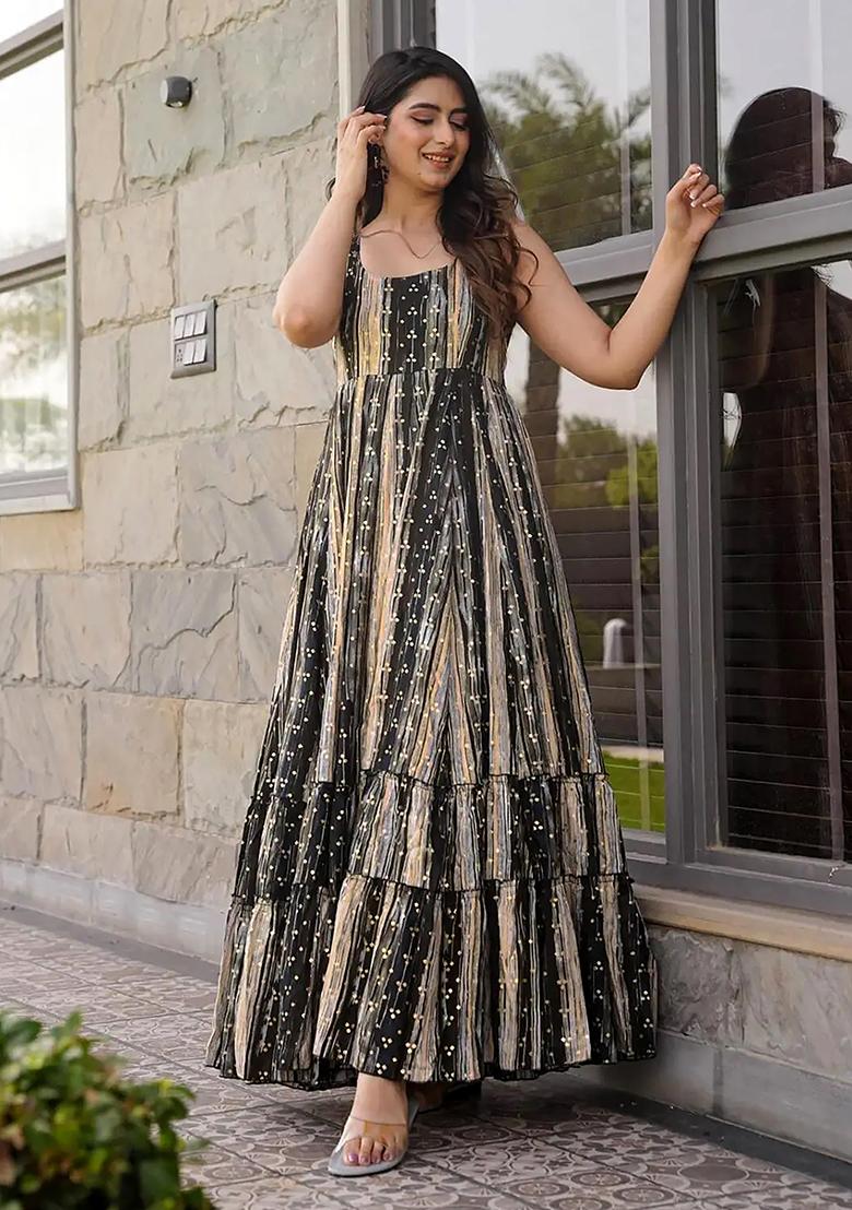 Multicolor Digital Printed Heavy Rayon Anarkali Dress