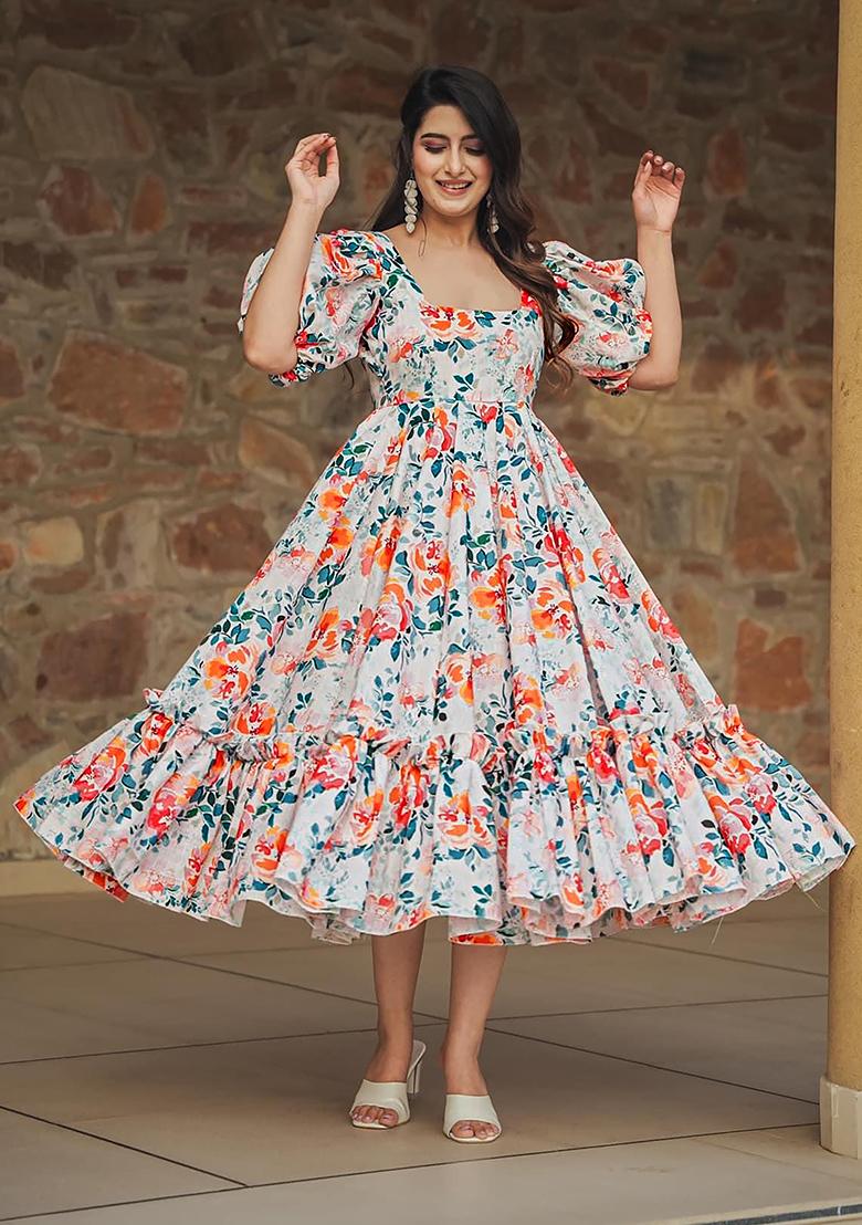 Multicolor Digital Printed Rayon Anarkali Dress