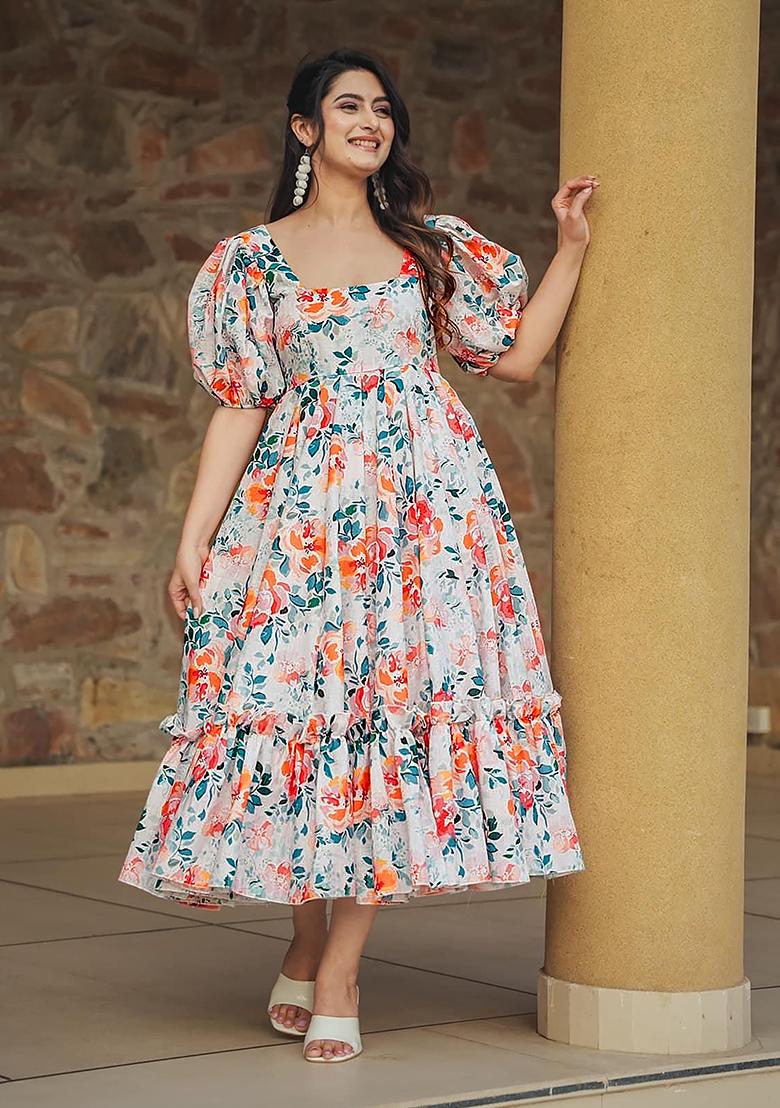 Multicolor Digital Printed Rayon Anarkali Dress