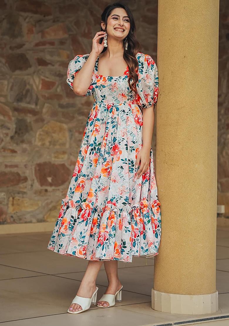 Multicolor Digital Printed Rayon Anarkali Dress